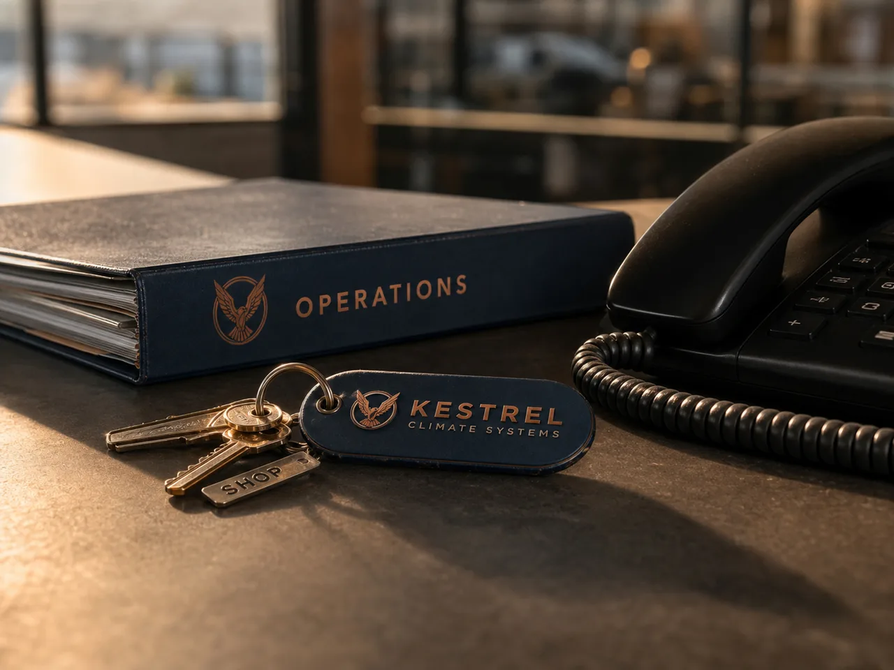 The operations binder, the shop keys and the desk phone, ready to hand over